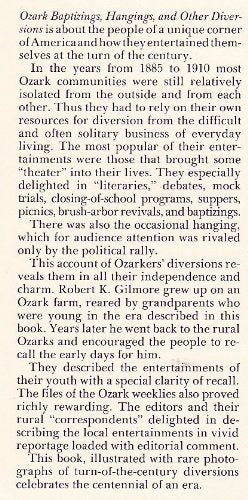 Ozark baptizings, hangings, and other diversions: Theatrical folkways of rural Missouri, 1885-1910 used book depot