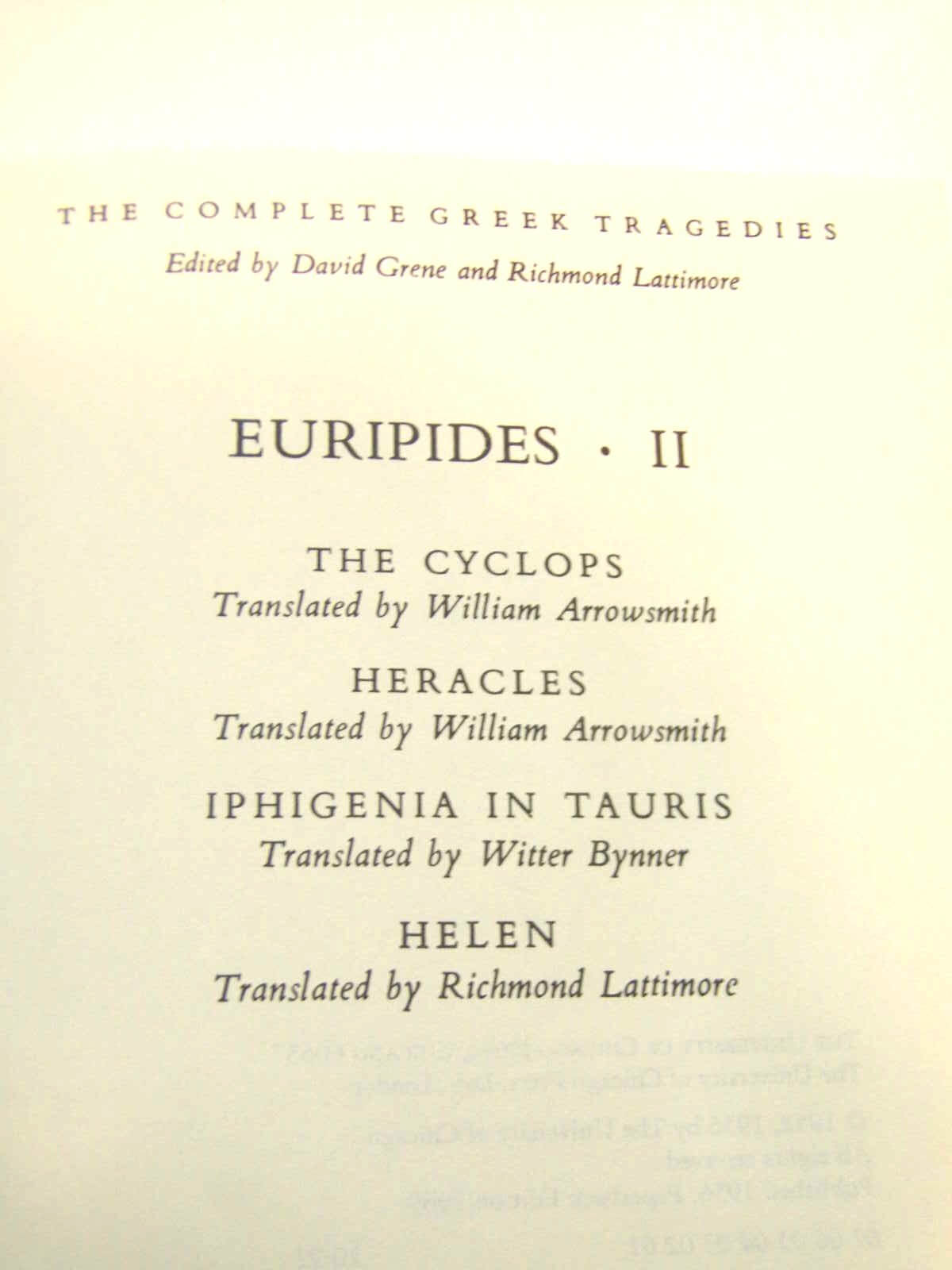 Euripides II: The Cyclops and Heracles, Iphigenia in Tauris, Helen (The Complete Greek Tragedies) used book depot