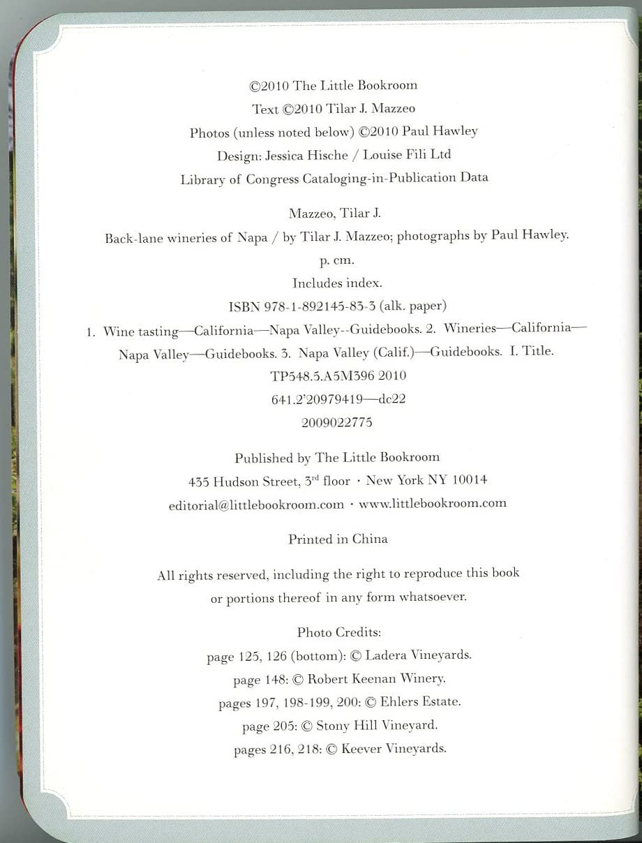 Back Lane Wineries of Napa used book depot