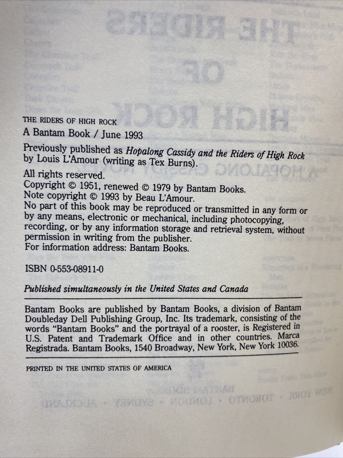 The Riders of High Rock A Hopalong Cassidy Novel used book depot