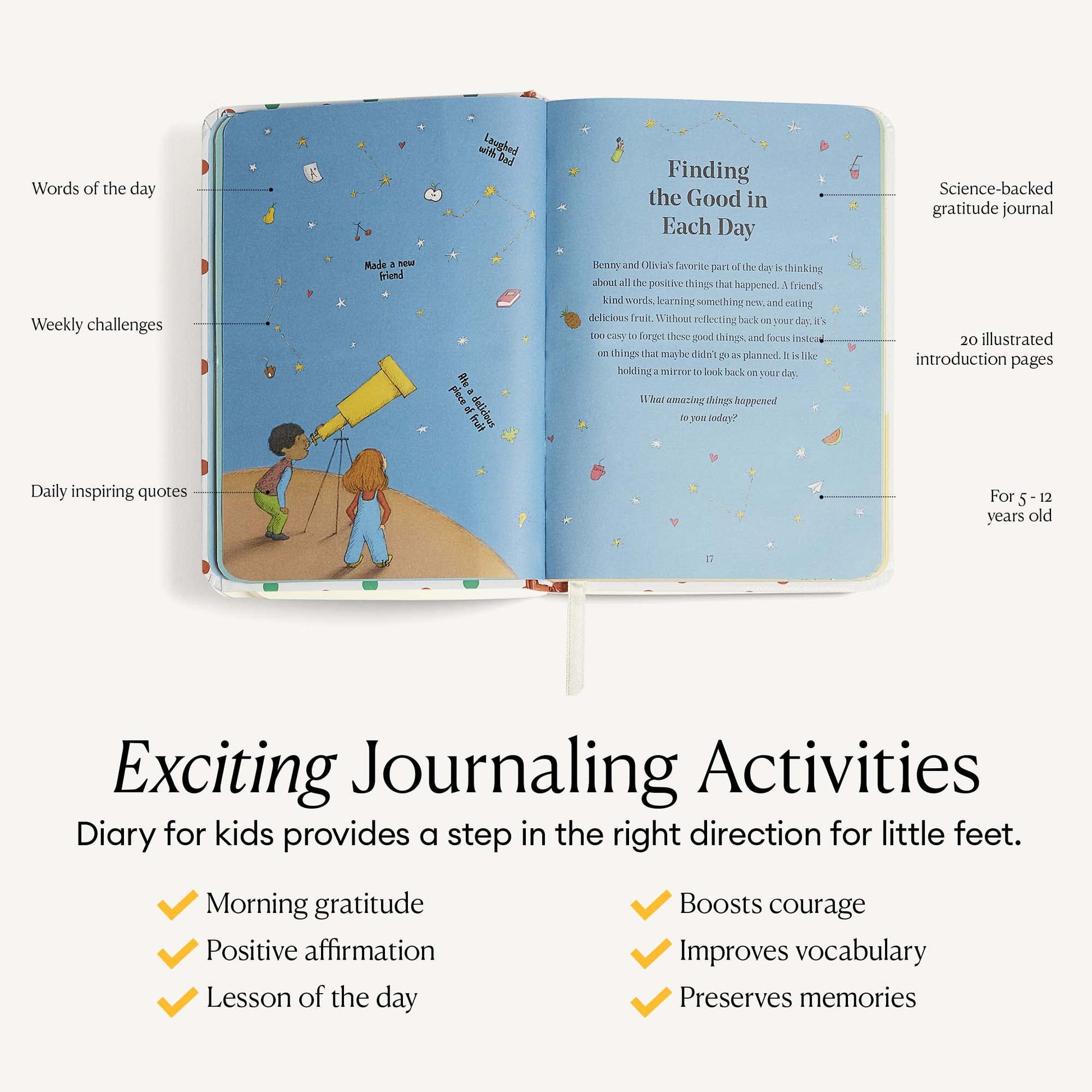 The Five Minute Journal, Illustrated Journal for Kids, Daily Gratitude, Happiness and Reflection Journal, Manifestation Journal for 5-12 Years Old, Undated Daily Journal - Intelligent Change used book depot
