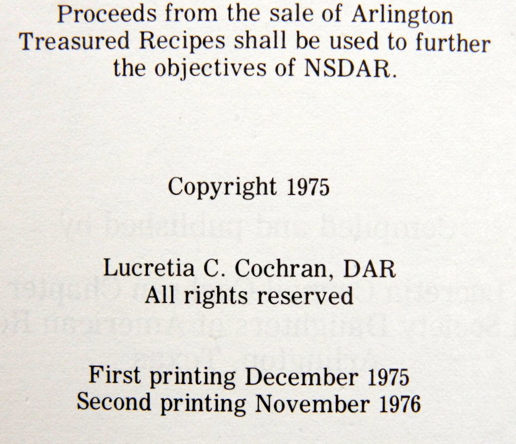 Arlington Treasured Recipes used book depot