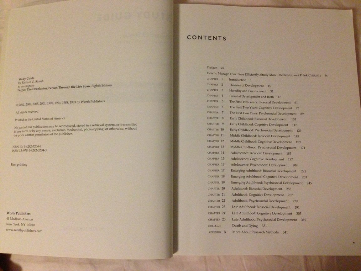 The Study Guide for Developing Person Through the Life Span used book depot