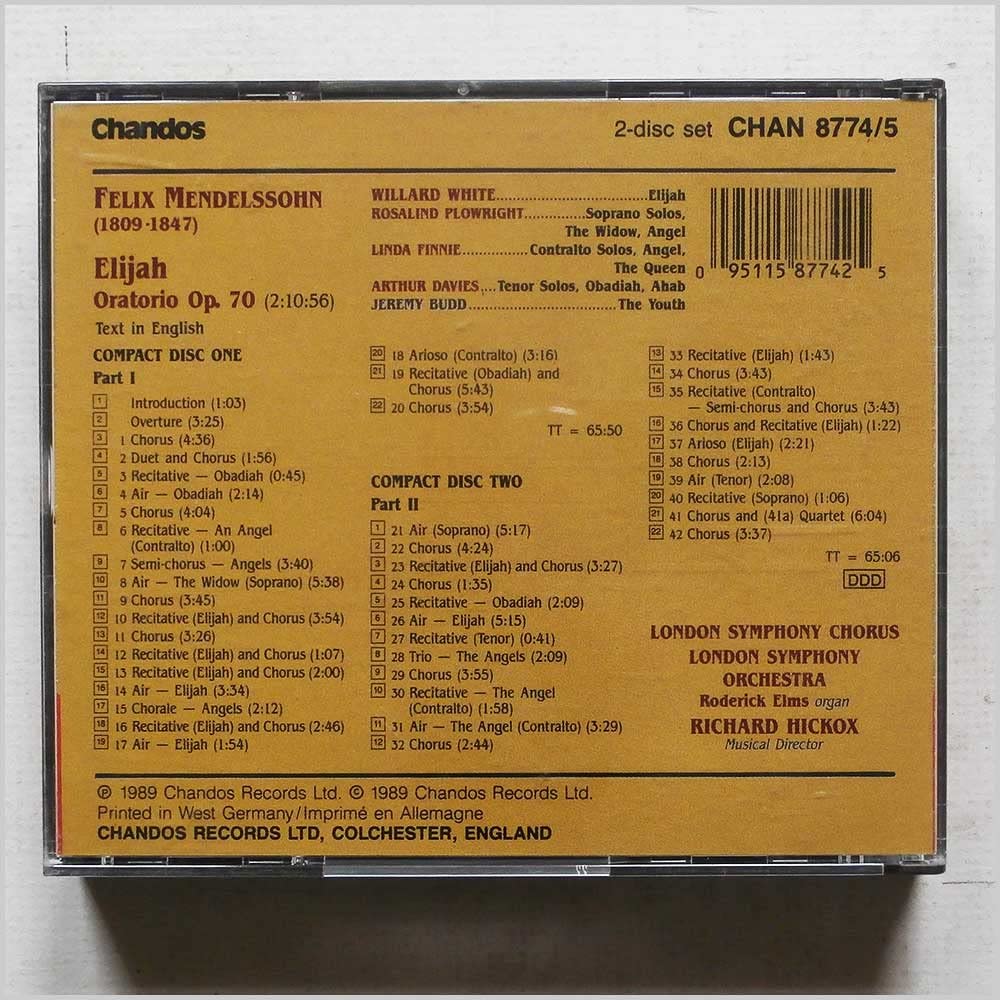 Mendelssohn: Elijah Oratorio, Op. 70 used book depot
