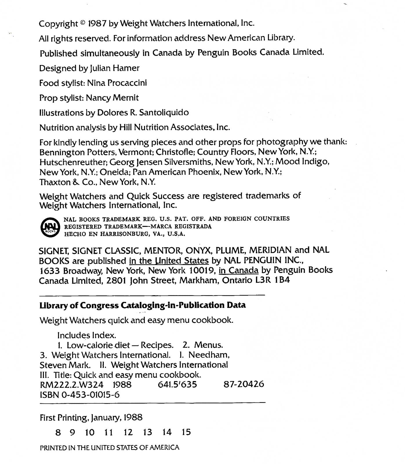 Weight Watchers' Quick and Easy Cookbook used book depot