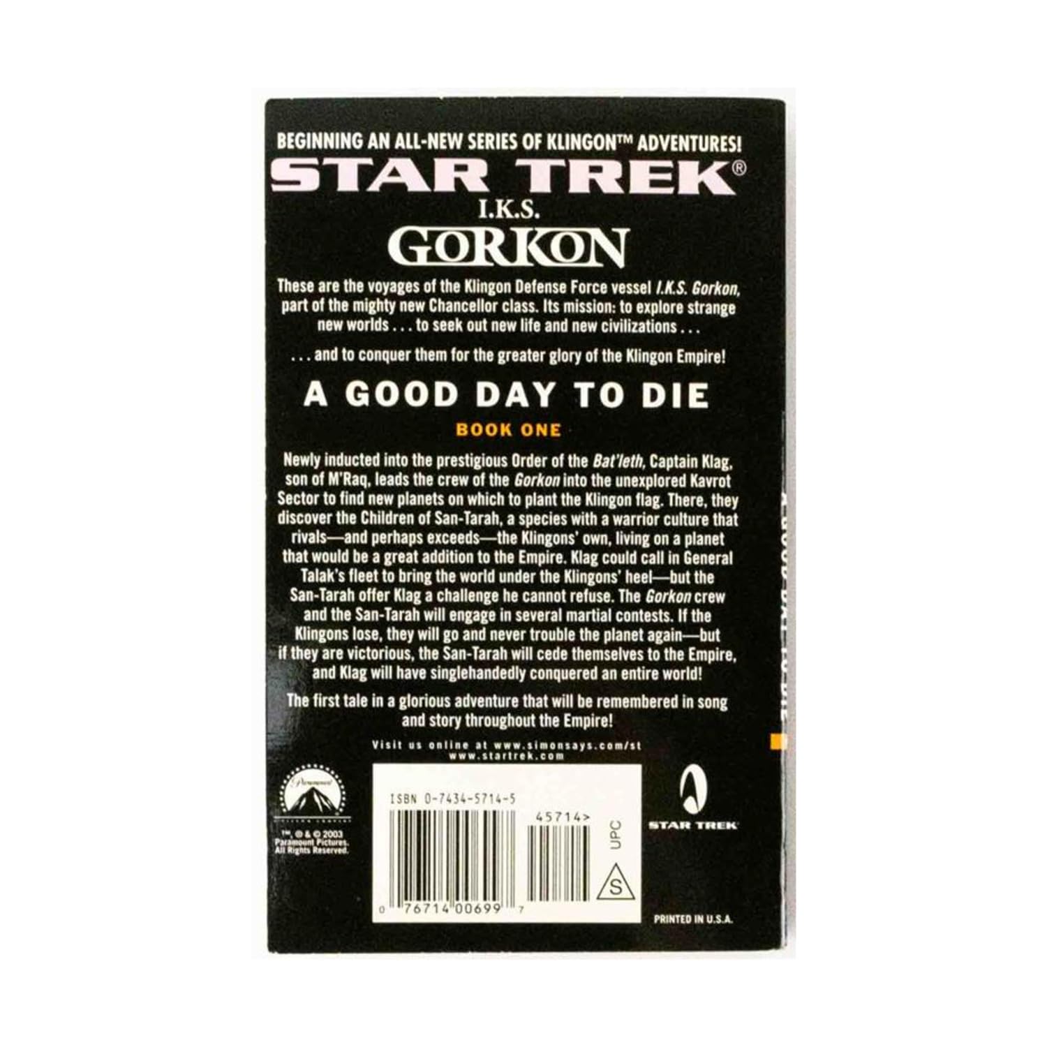 Star Trek: The Next Generation: I.K.S. Gorkon: A Good Day to Die: A Good Day to Die, Book One (Star Trek: Klingon Empire, 1) used book depot