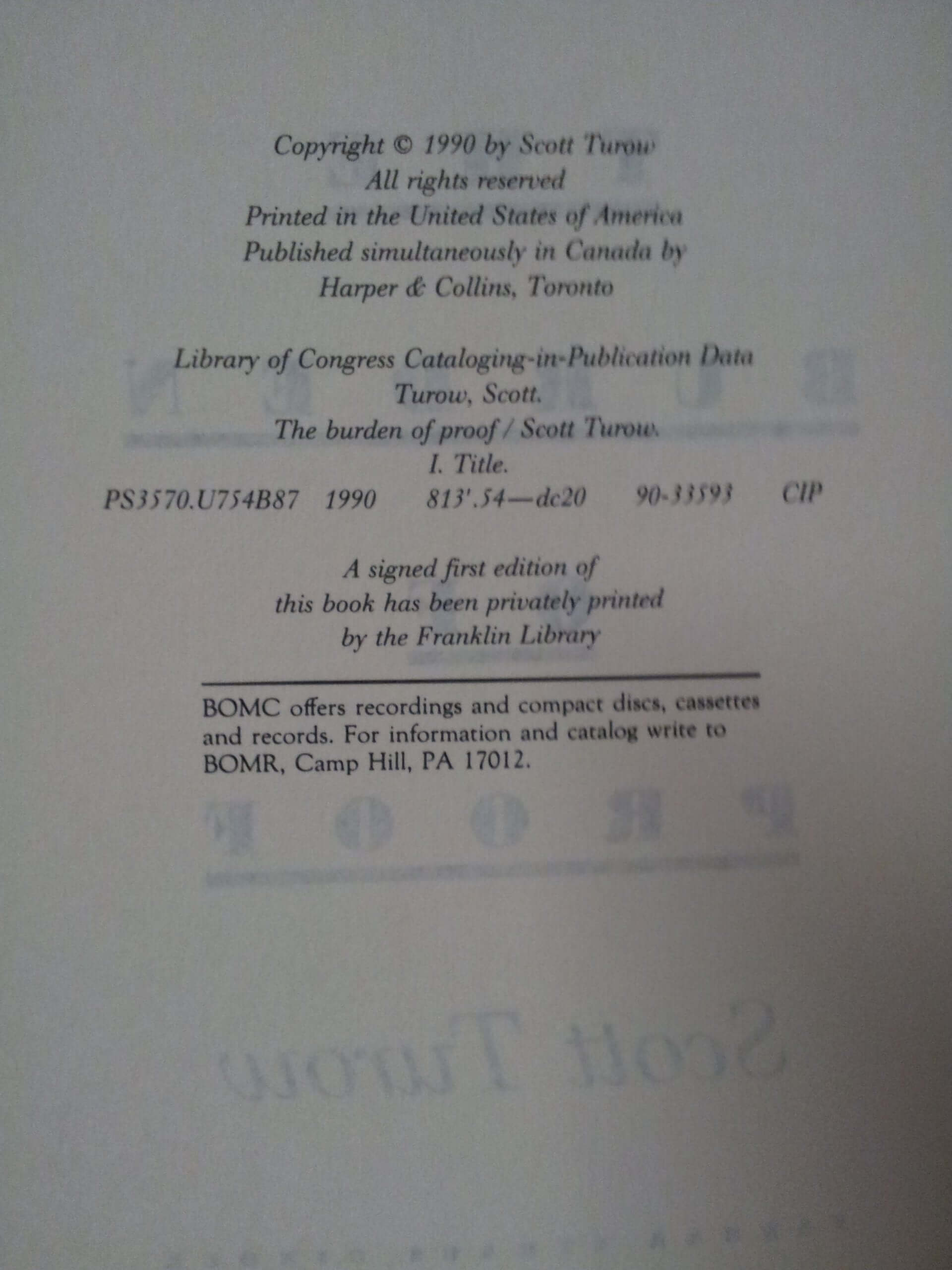 The Burden of Proof used book depot
