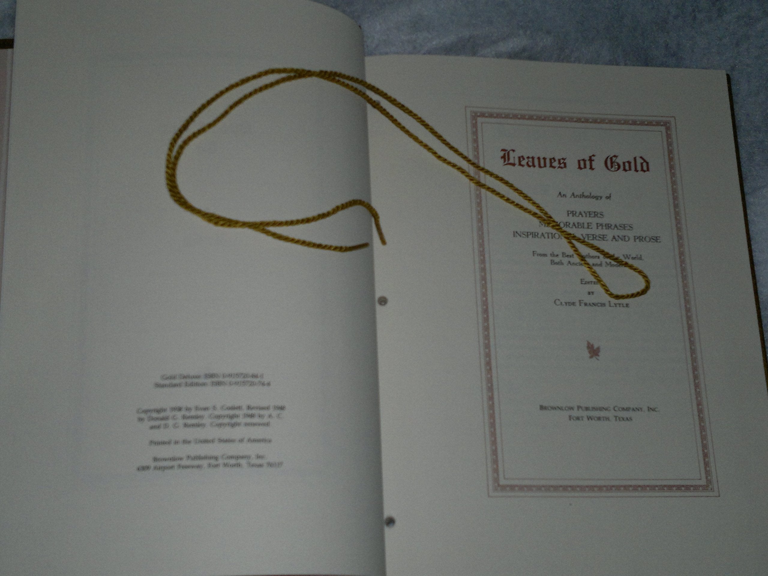 Leaves of Gold: An Anthology of Prayers, Memorable Phrases, Inspirational Verse, and Prose (Gold Deluxe Edition) used book depot