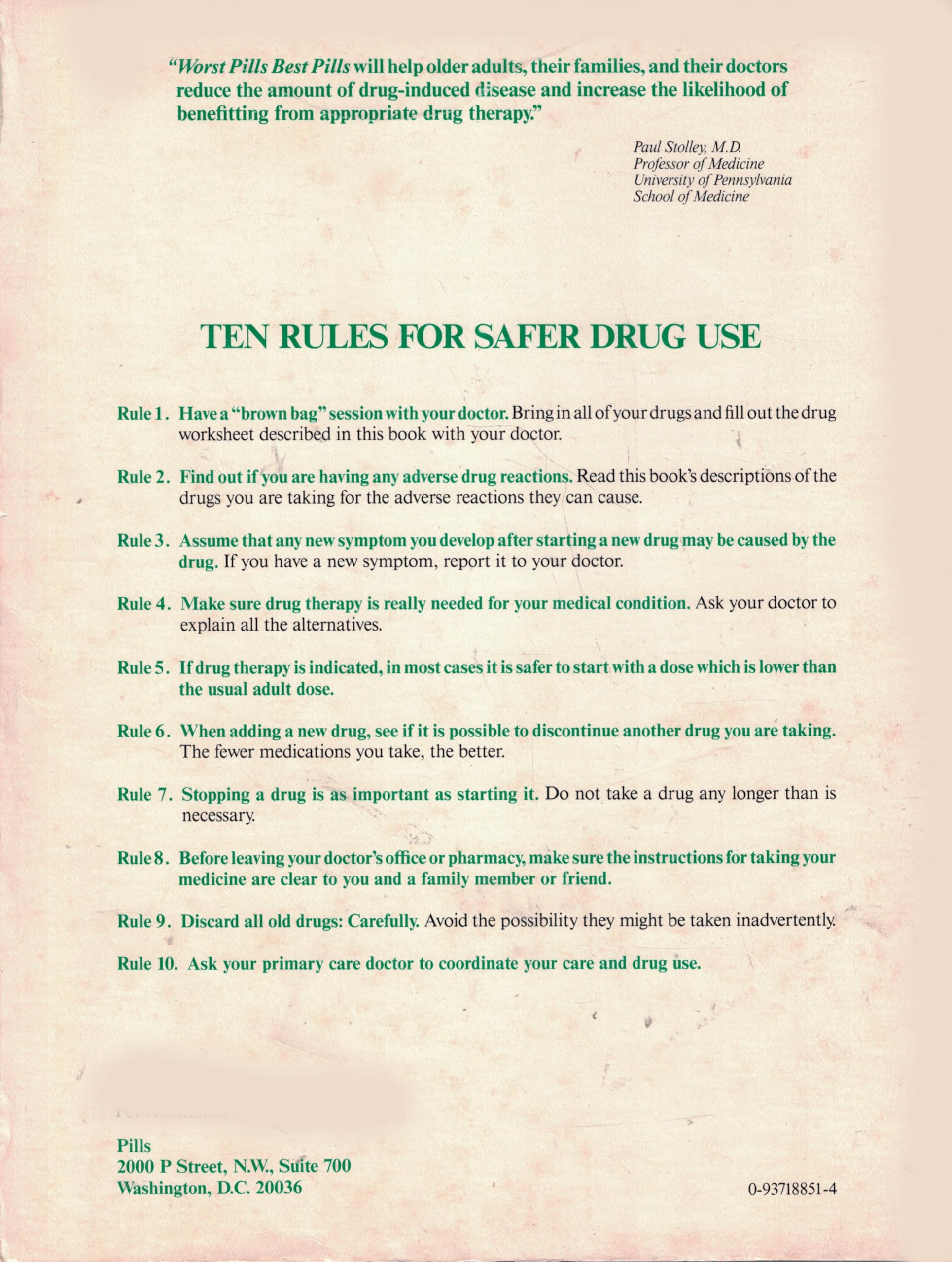 Worst pills, best pills: The older adult's guide to avoiding drug-induced death or illness : 104 pills older adults should not use, 183 safer alternatives used book depot