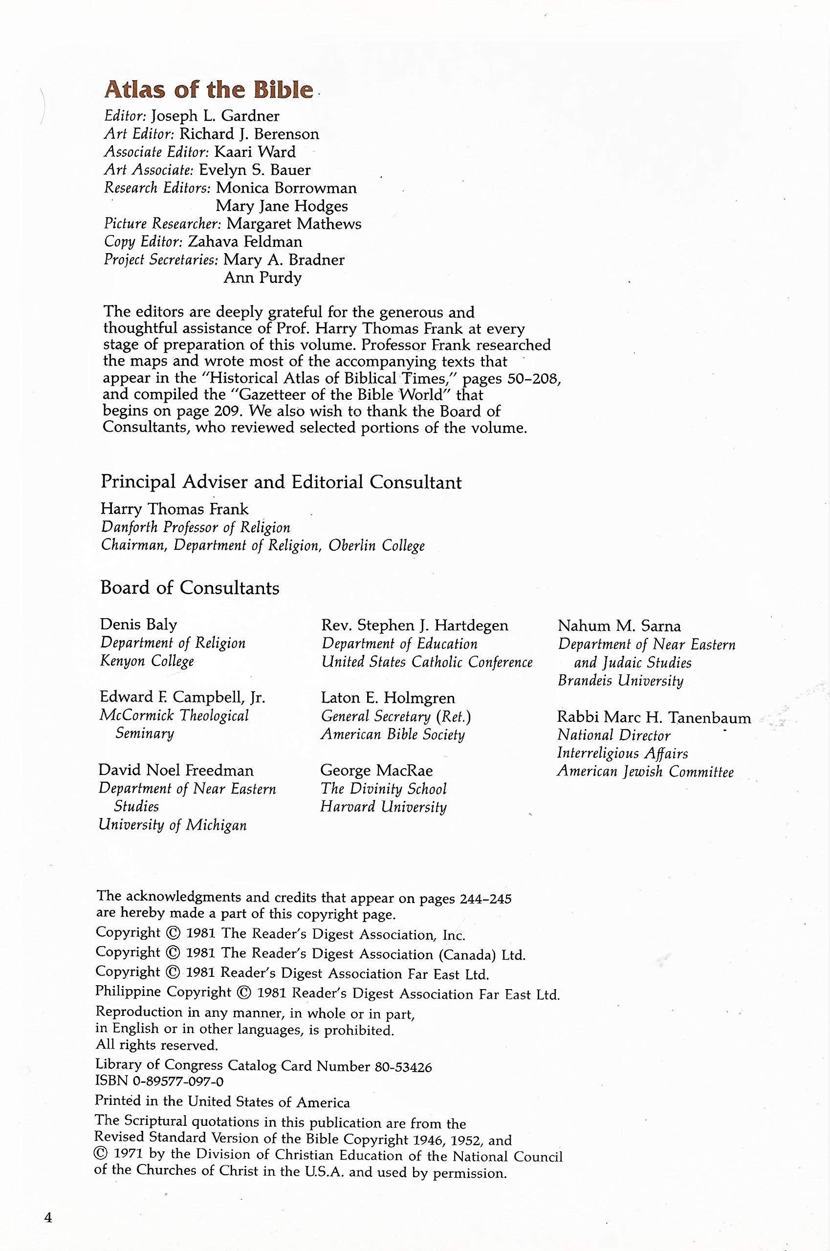 Atlas of the Bible: An Illustrated Guide to the Holy Land (Readers Digest) used book depot