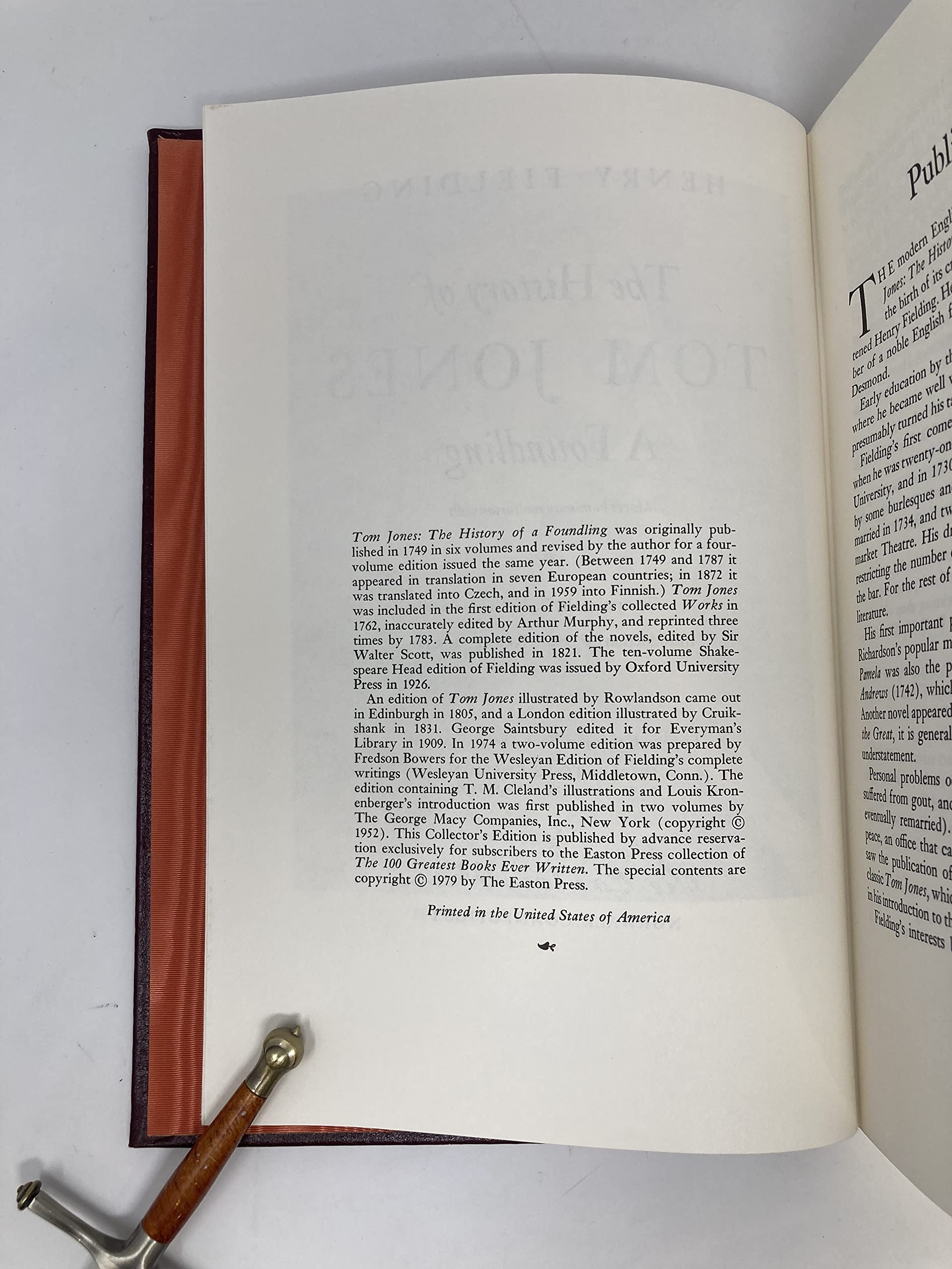 The History of Tom Jones: A Foundling; Collector's Edition in Full Leather. The 100 Greatest Books Ever Written Series used book depot