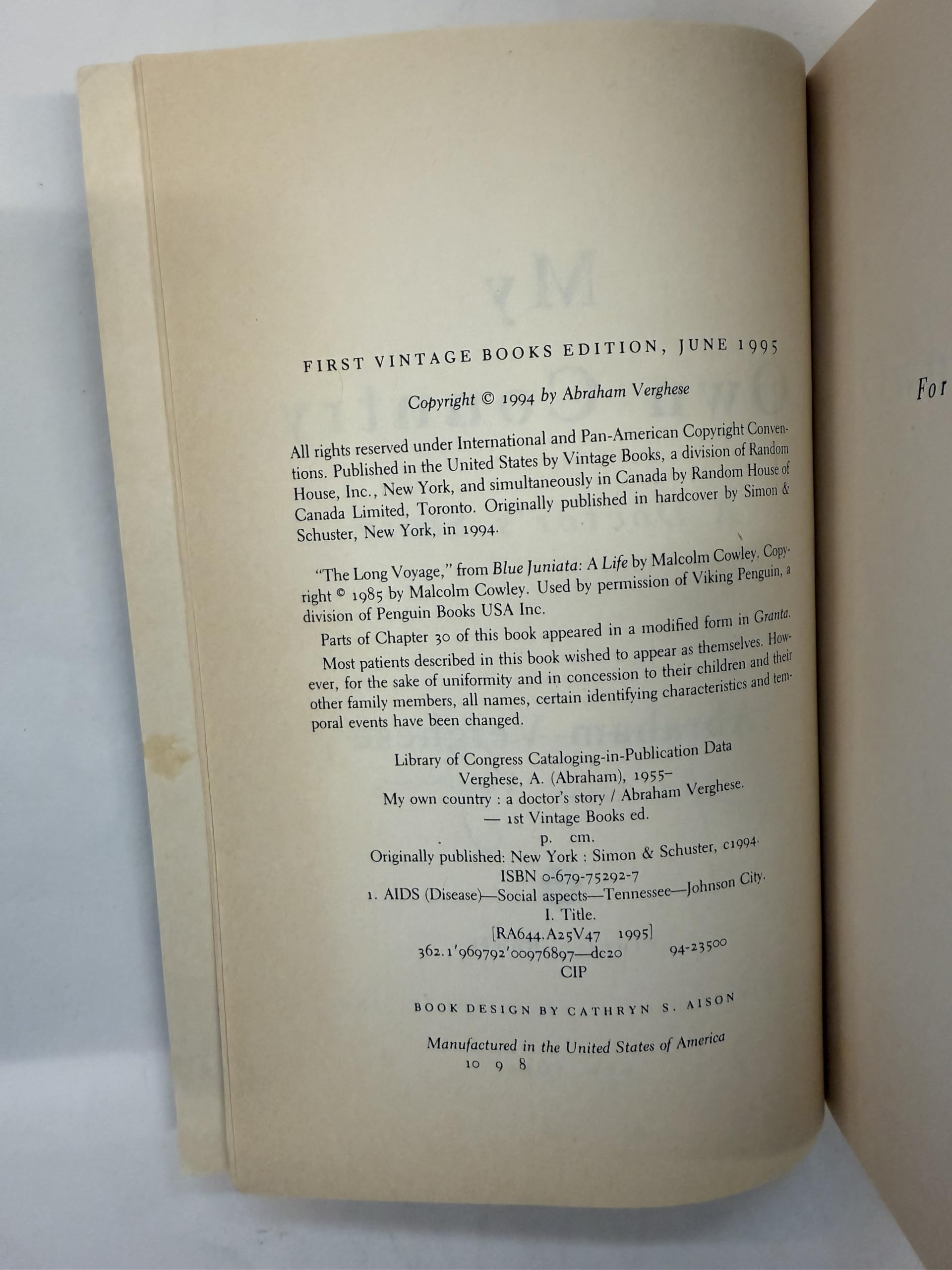 MY OWN COUNTRY, A DOCTOR'S STORY used book depot