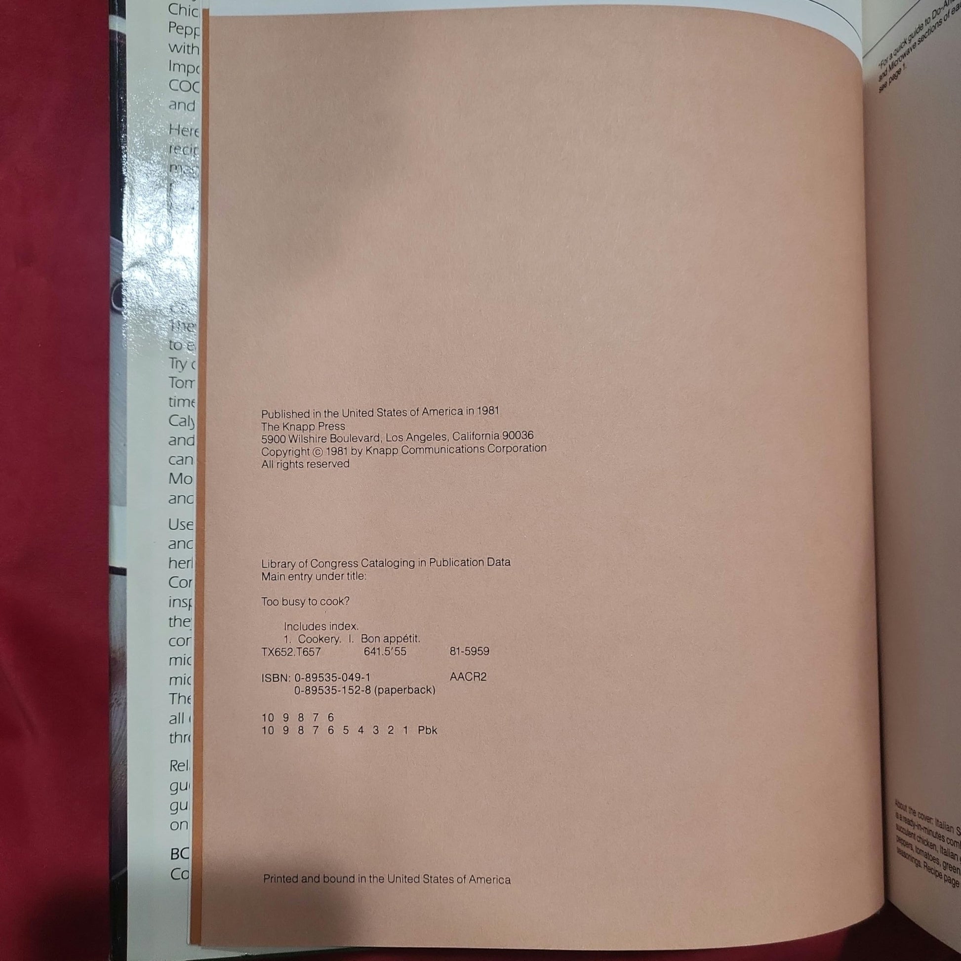 Too Busy to Cook?: Time-Saving Recipes and Easy Menus from Bon Appetit used book depot