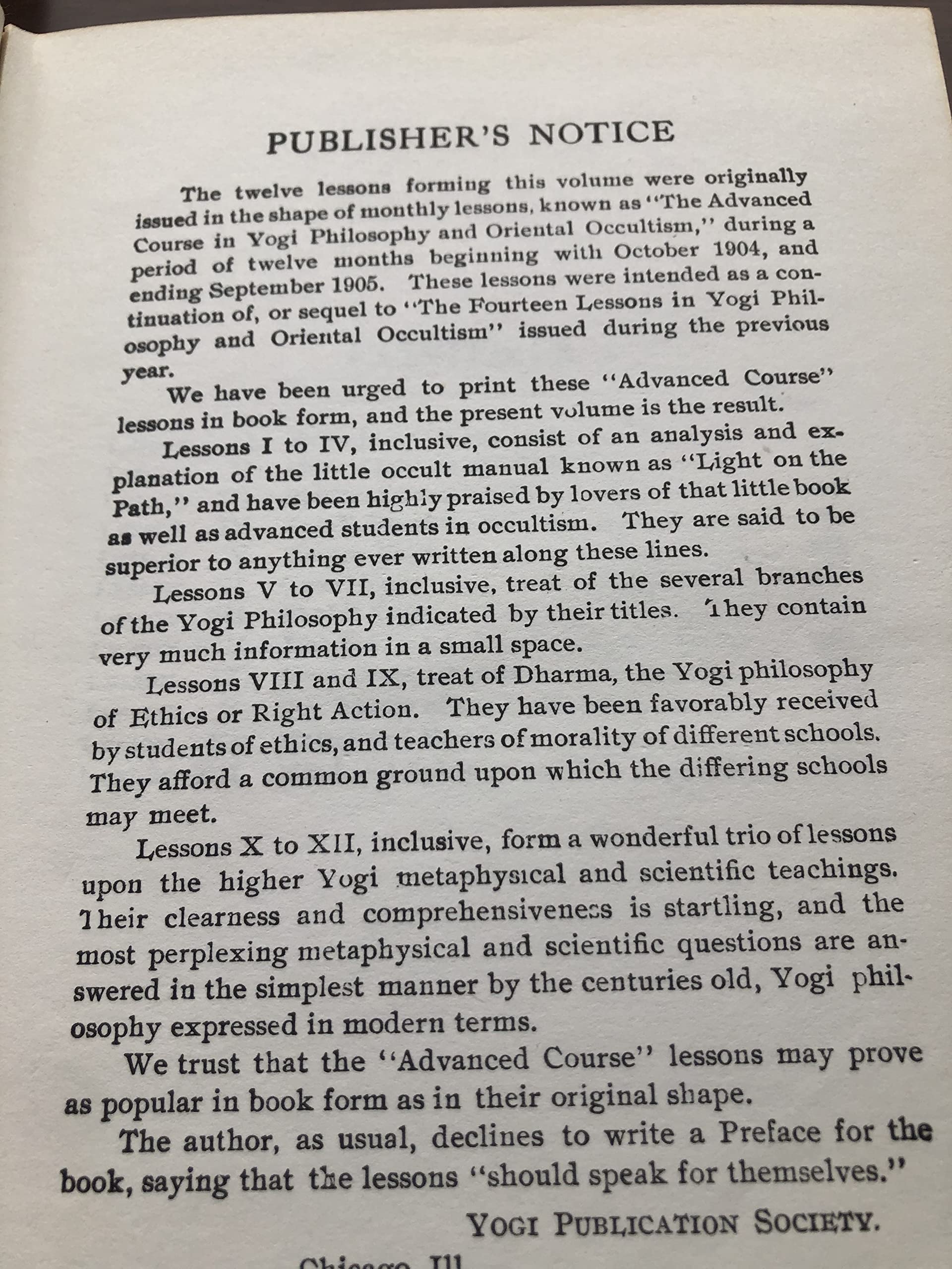 Advanced Course in Yogi Philosophy and Oriental Occultism used book depot