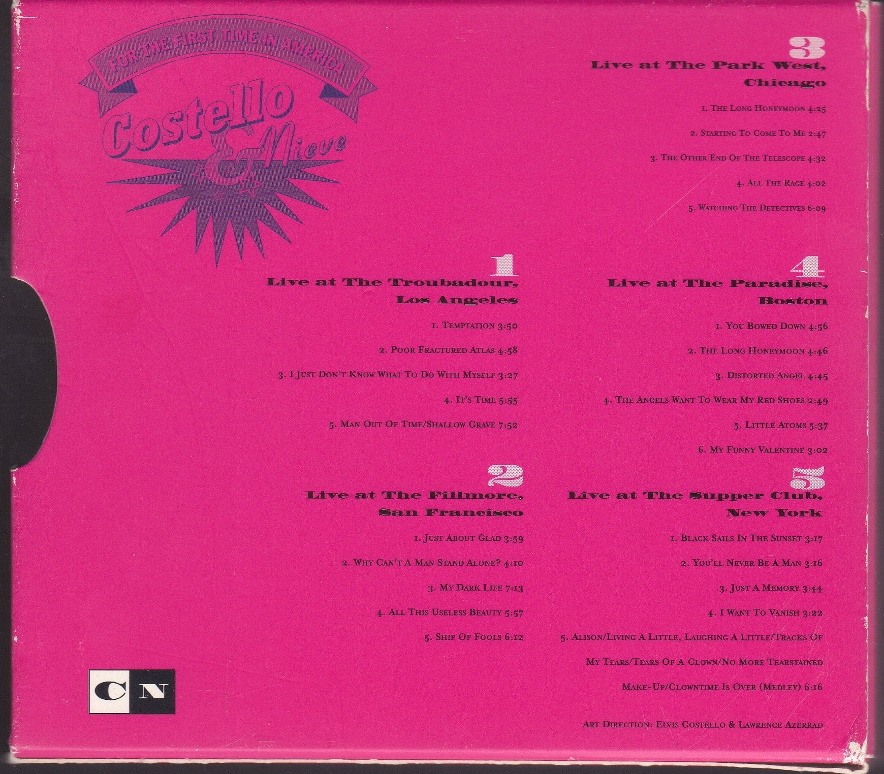 Costello & Nieve (Ltd. Ed. Live 1996 5-disc box set - LA/San Francisco/Chicago/Boston/New York) used book depot