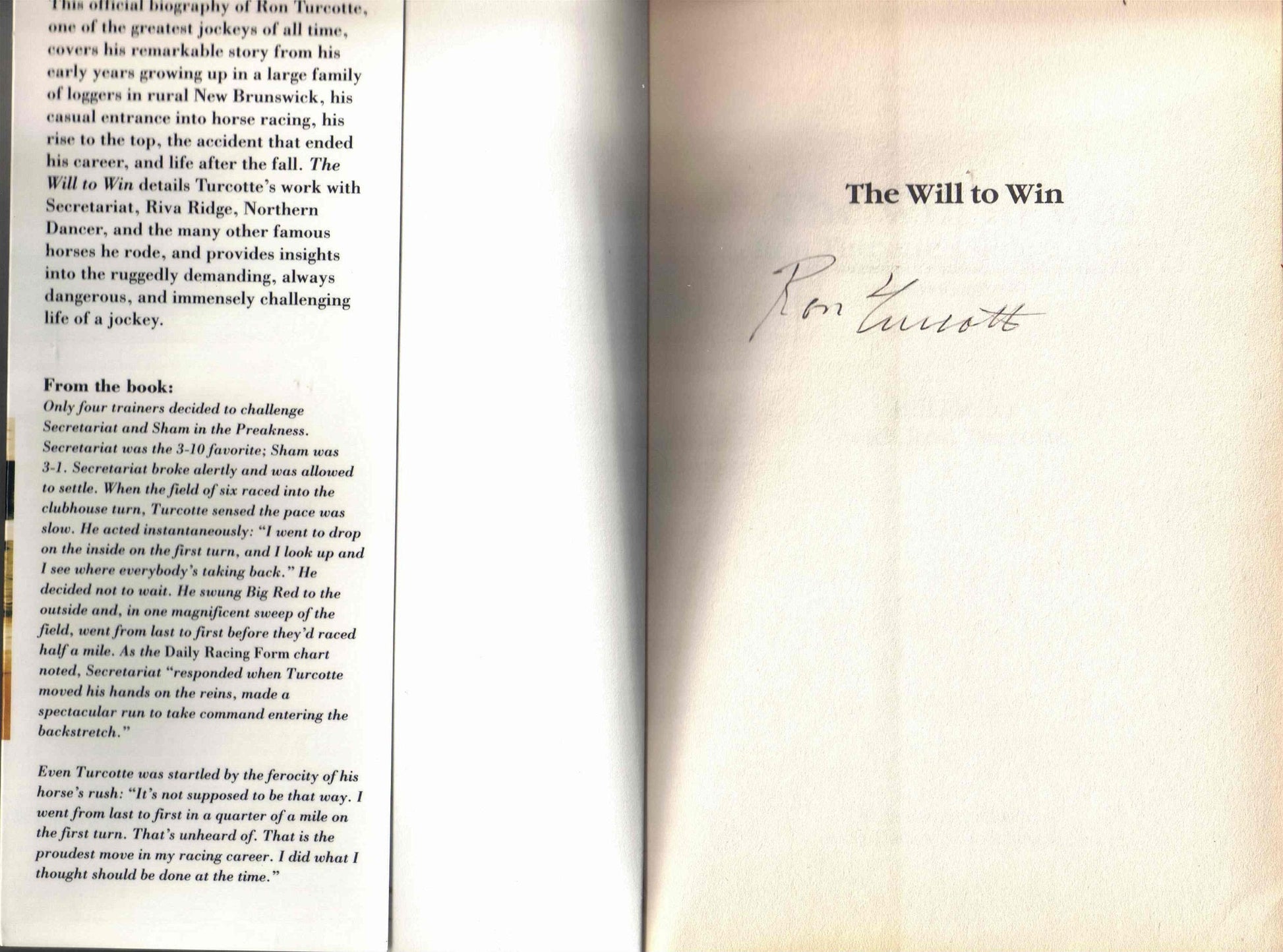 The Will to Win: Ron Turcotte's Ride to Glory used book depot