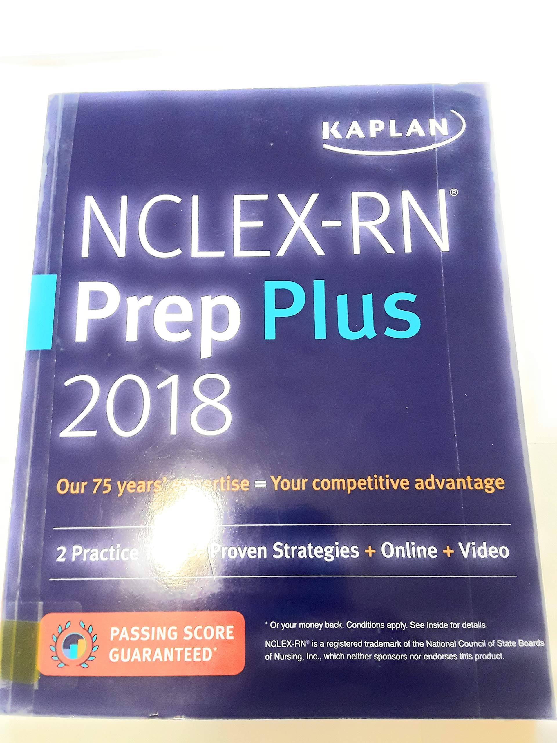 NCLEX-RN Prep Plus 2018: 2 Practice Tests + Proven Strategies + Online + Video (Kaplan Test Prep) used book depot