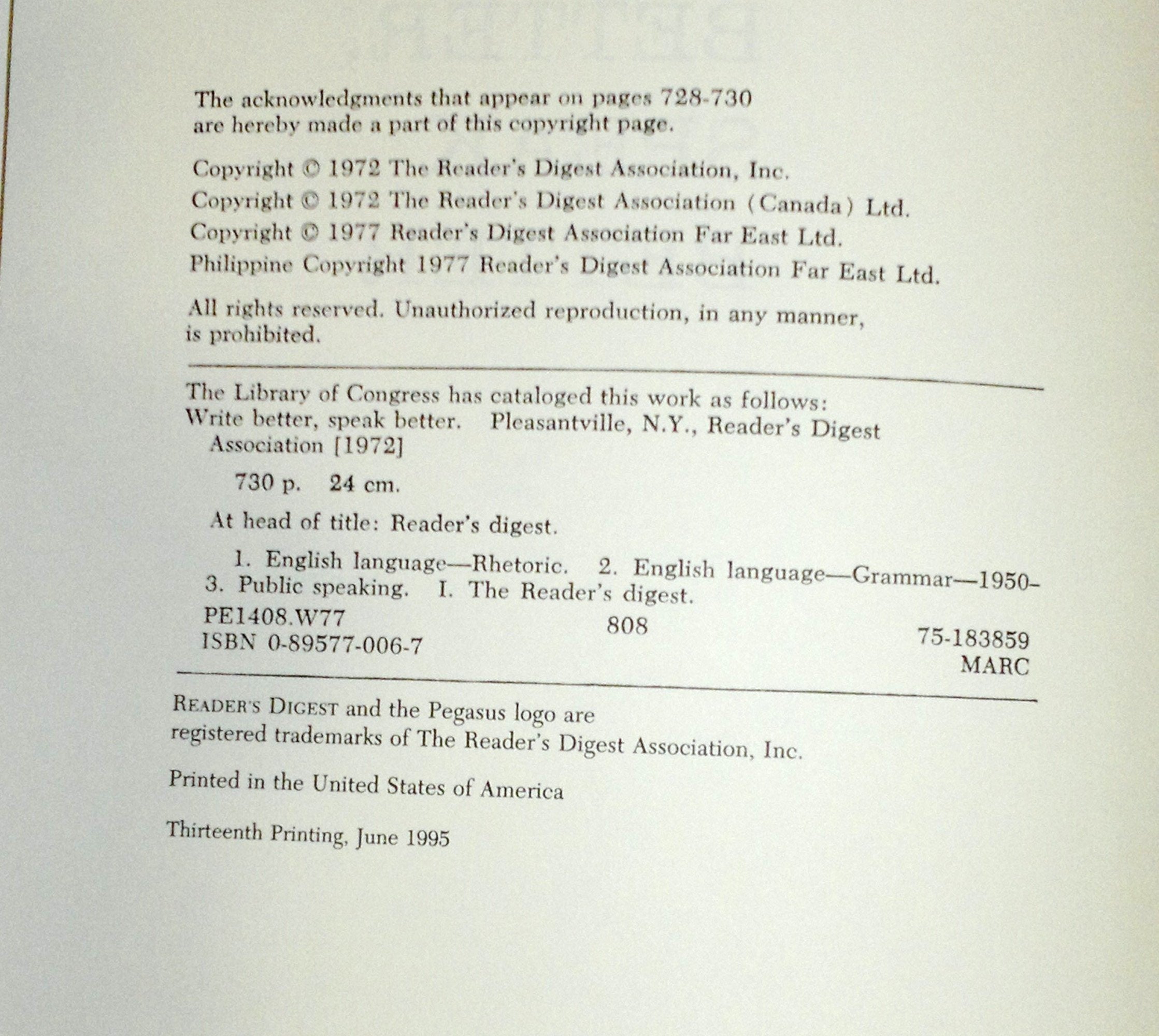 Reader's Digest Write Better, Speak Better used book depot