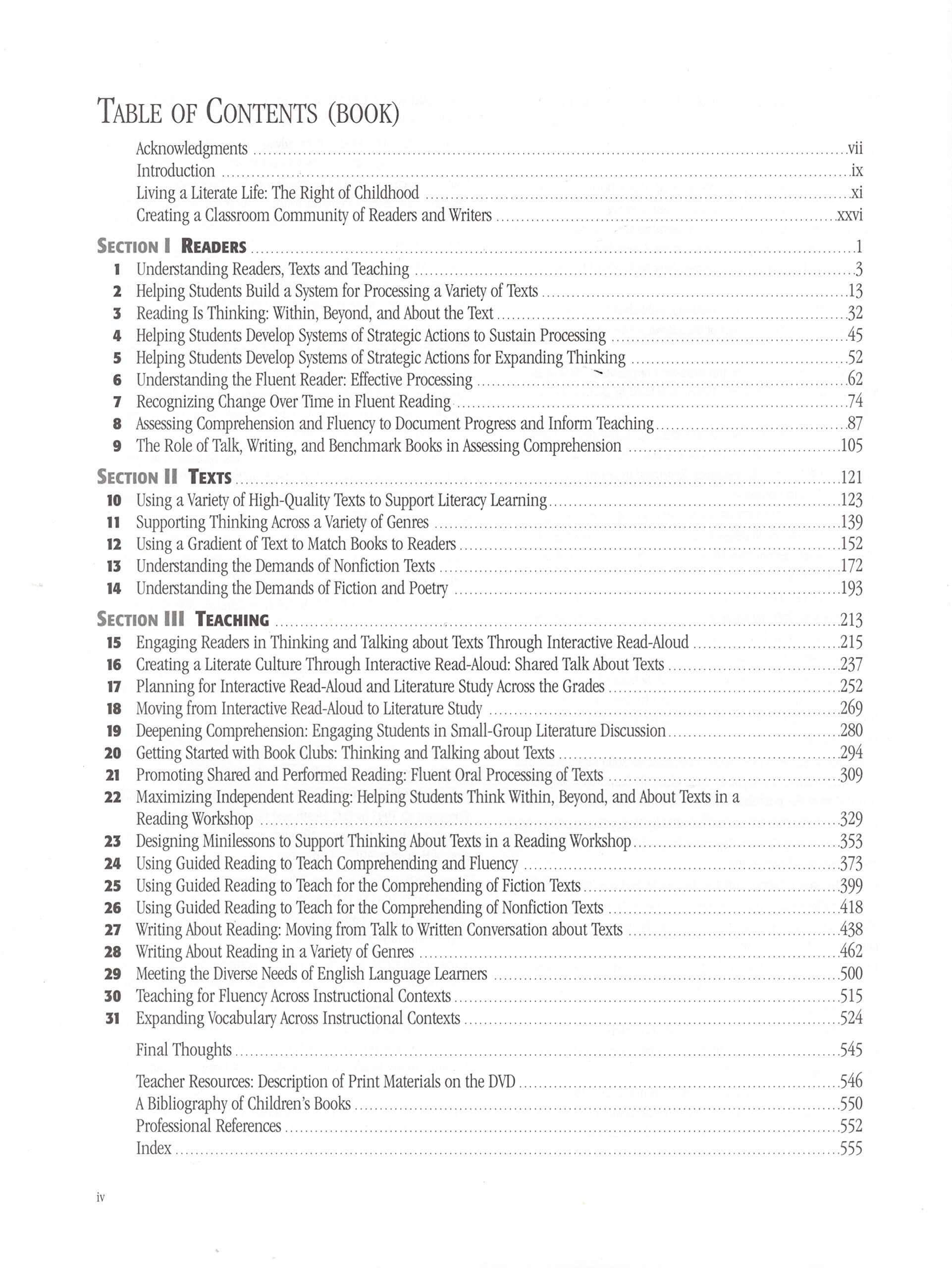 Teaching for Comprehending and Fluency: Thinking, Talking, and Writing About Reading, K-8 (F&P Professional Books & Multi) used book depot