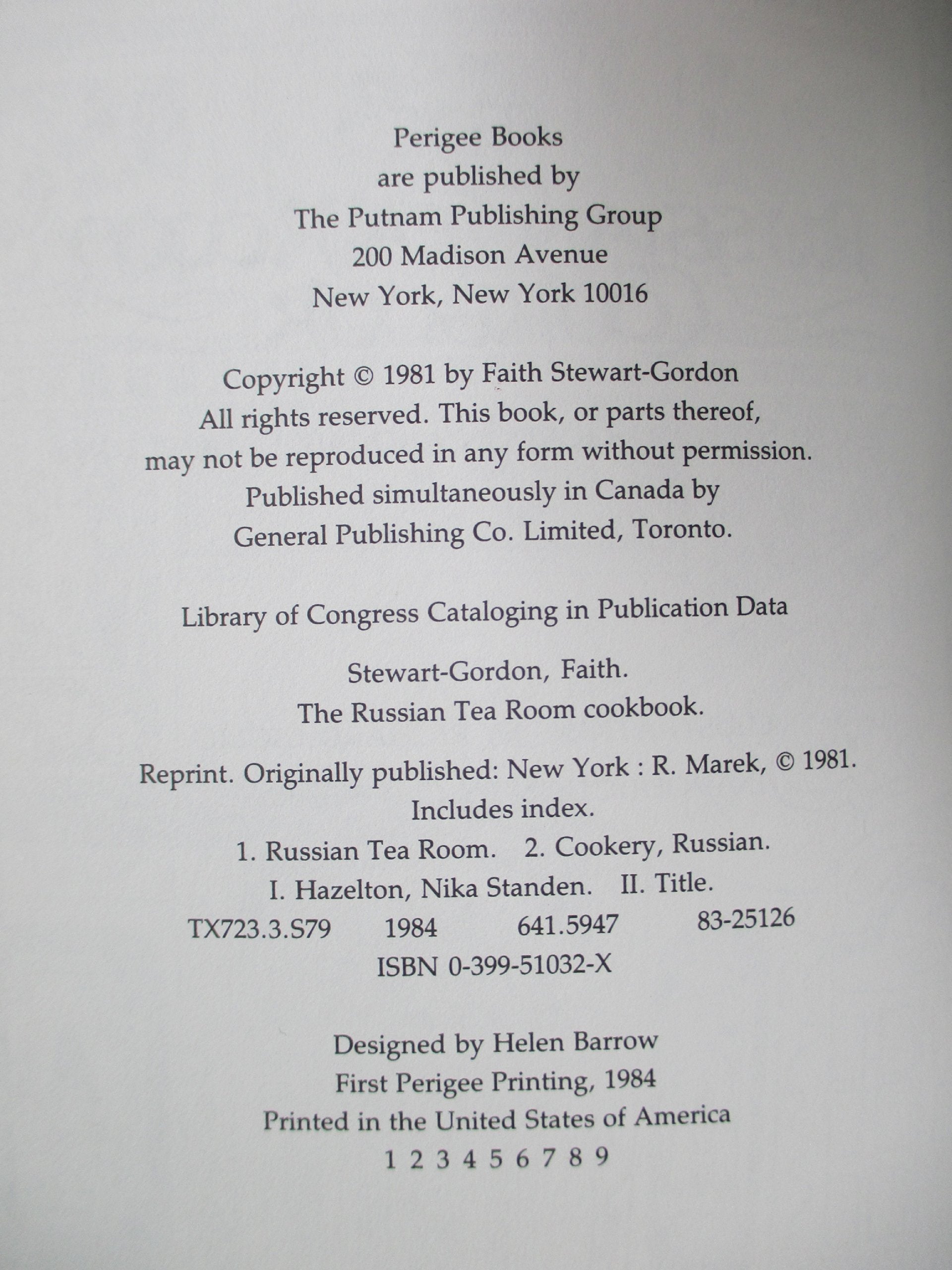 The Russian Tea Room Cookbook used book depot