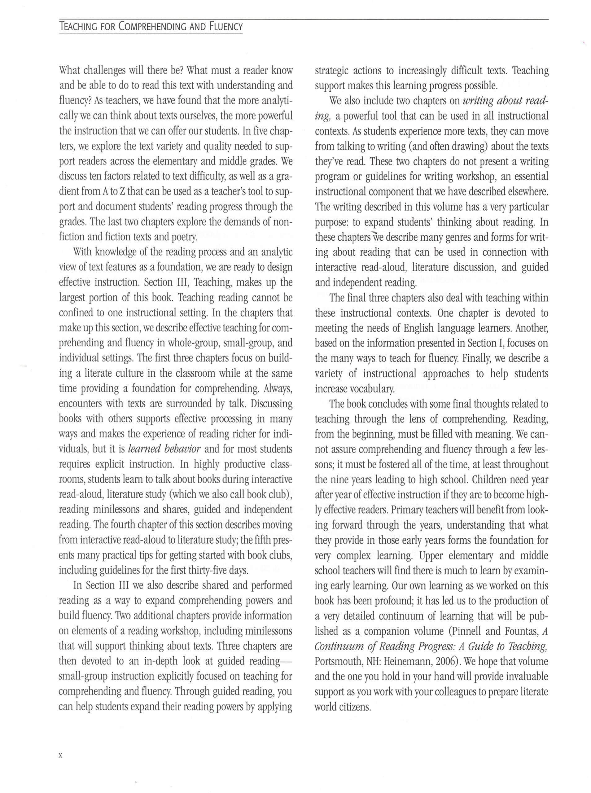 Teaching for Comprehending and Fluency: Thinking, Talking, and Writing About Reading, K-8 (F&P Professional Books & Multi) used book depot