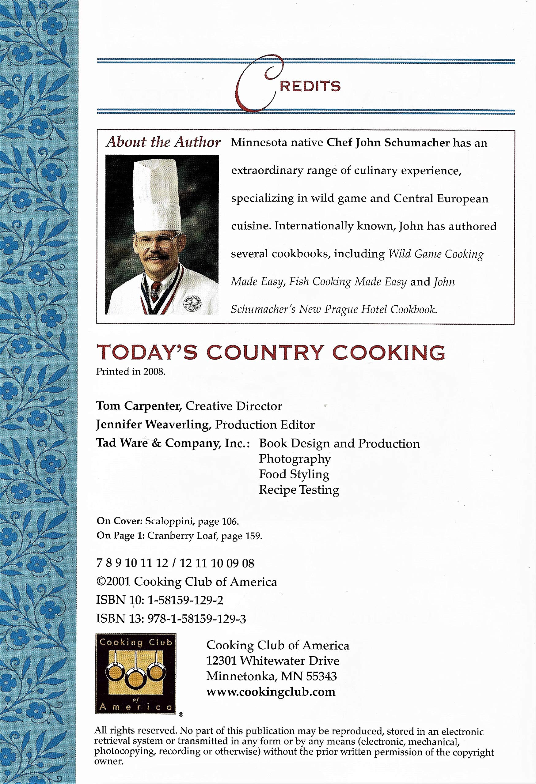 Today's Country Cooking (Cooking Arts Collection) by John Schumacher (2001) Hardcover used book depot