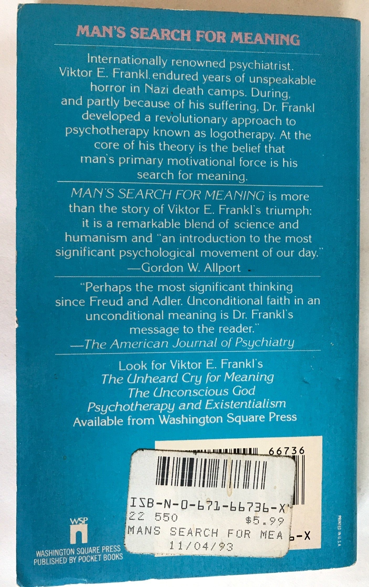 MAN SEARCH FOR MEANING used book depot