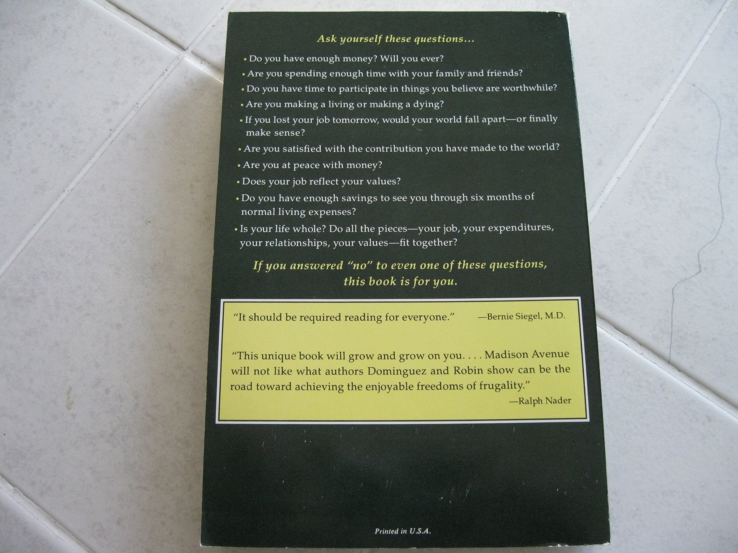 Your Money or Your Life: Transforming Your Relationship With Money and Achieving Financial Independence used book depot