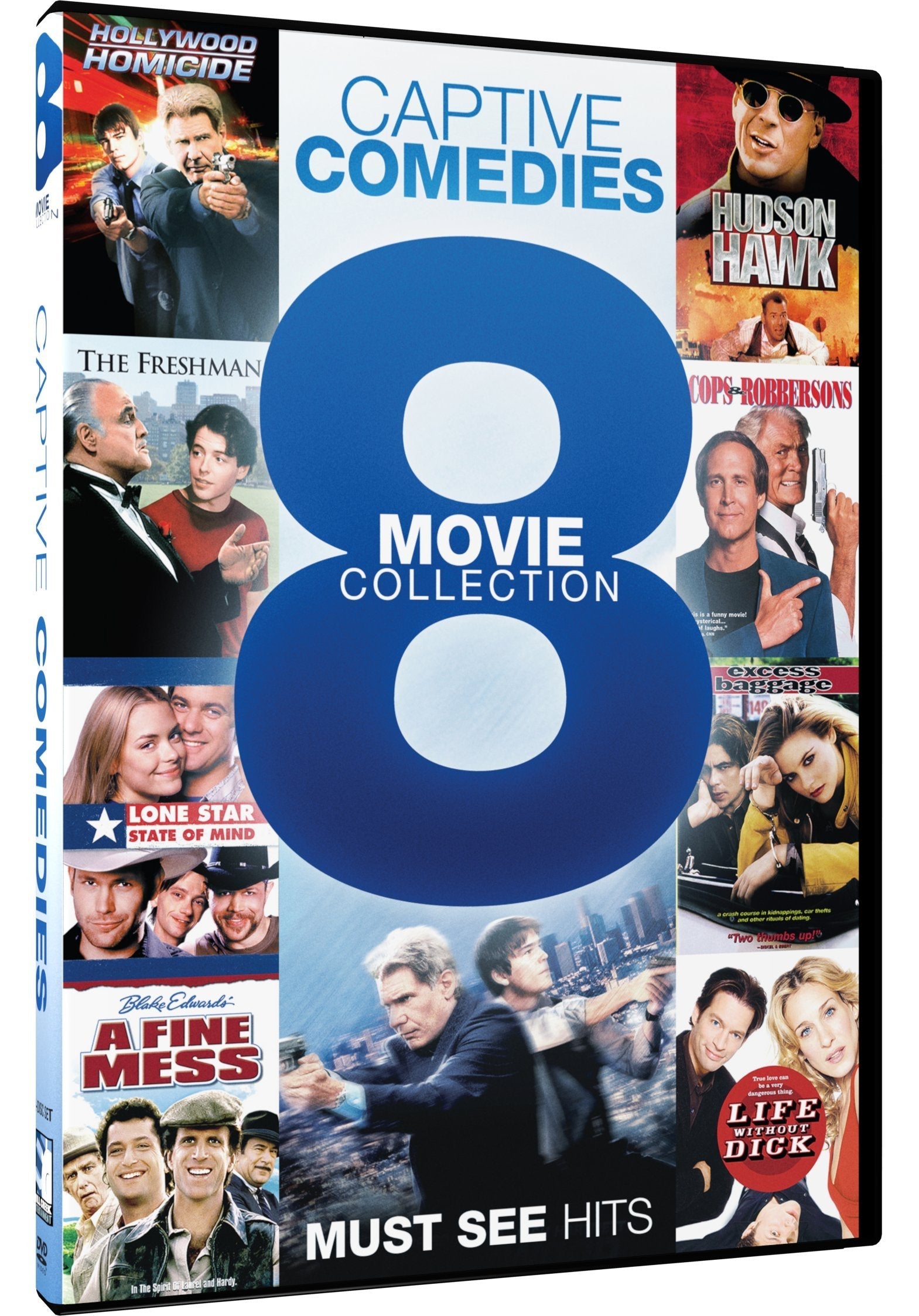 Captive Comedies: 8 Movie Collection (Hollywood Homicide/Hudson Hawk/The Freshman/Cops and Robbersons/Lone Star State of Mind/Excess Baggage/A Fine Mess/Life Without Dick) used book depot