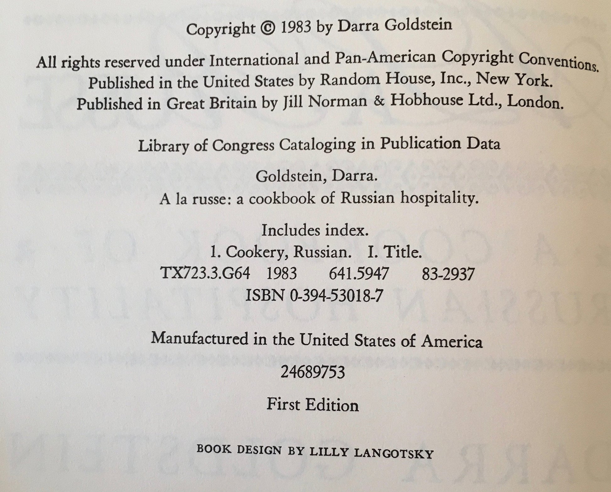 A la Russe: A Cookbook of Russian Hospitality used book depot