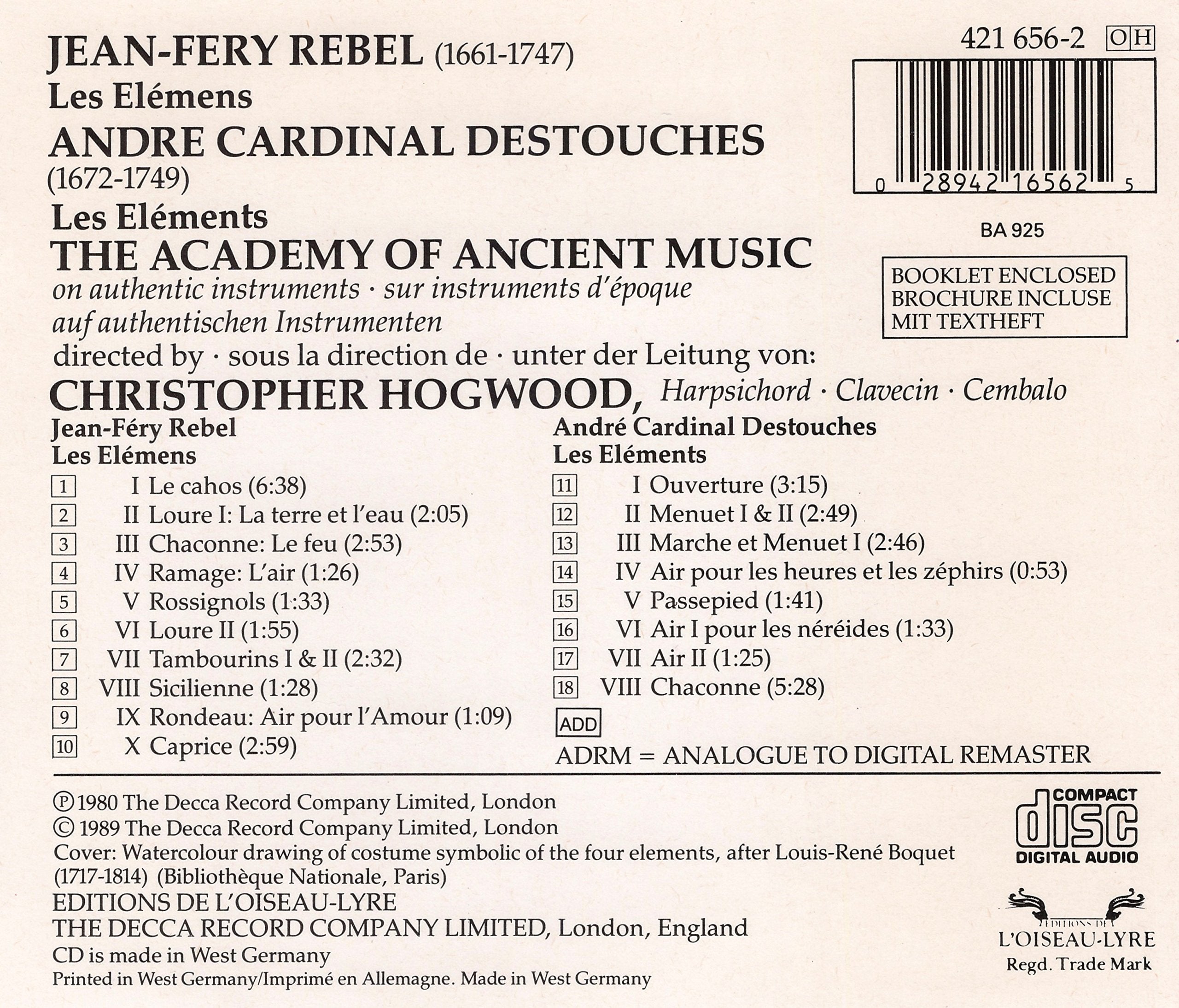 Rebel & Destouches: Les Elements used book depot