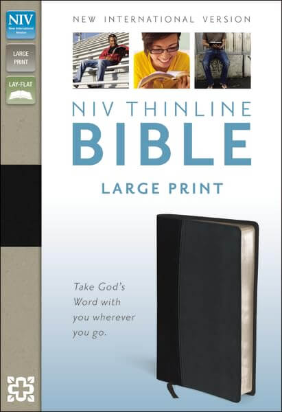 NIV, Thinline Bible, Large Print, Imitation Leather, Black, Red Letter Edition used book depot