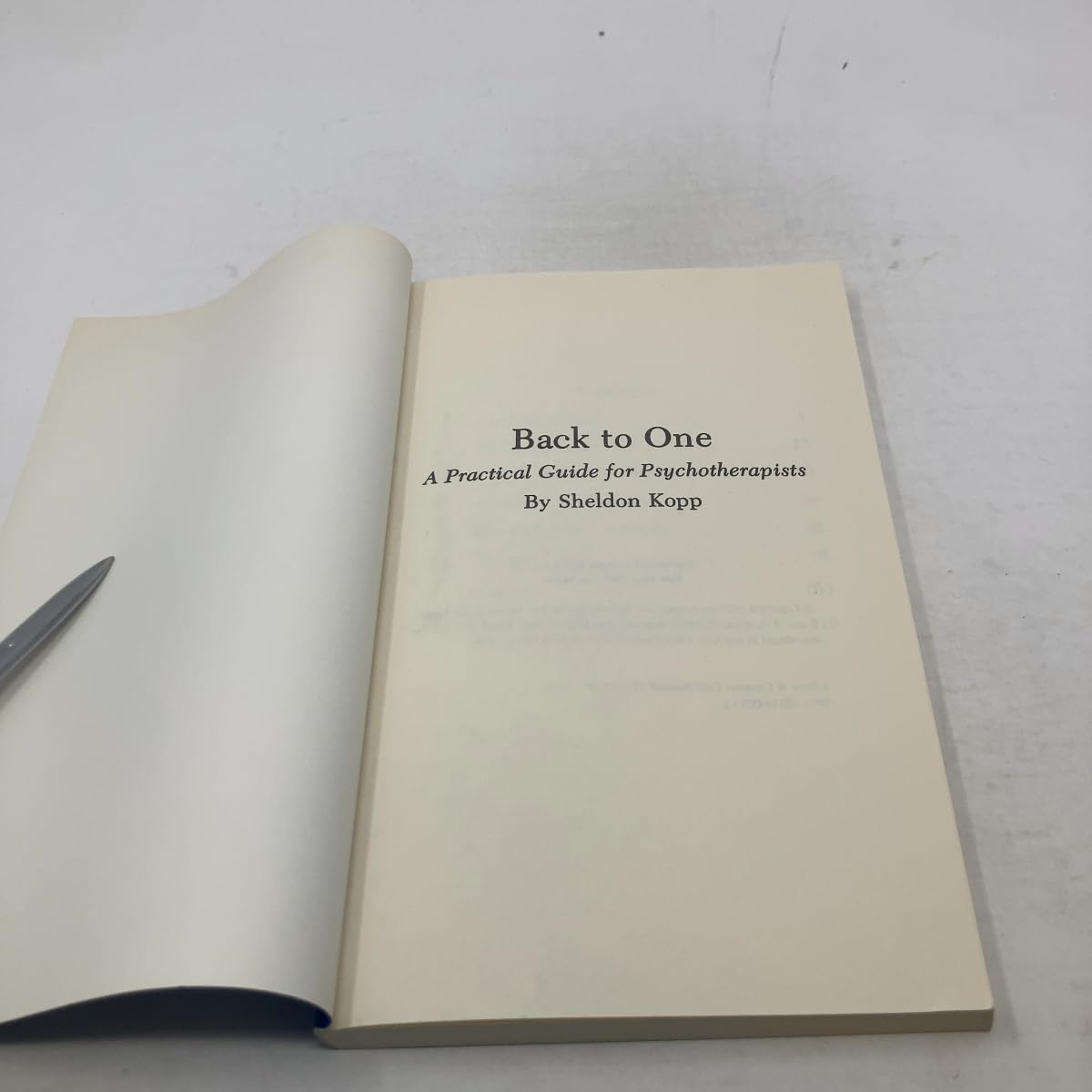 Back to One: Practical Guide for Psychotherapists used book depot