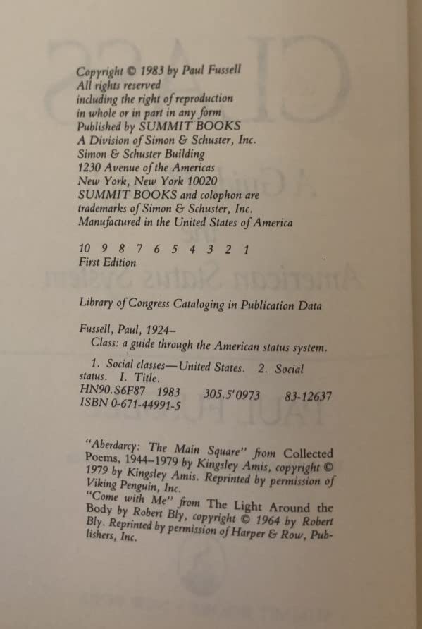 Class: A Guide Through the American Status System used book depot