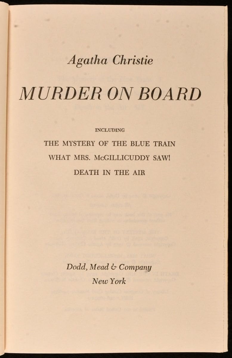 Murder on Board: Three Complete Mystery Novels- The Mystery of the Blue Train / Death in the Air / What Mrs. McGillicuddy Saw used book depot