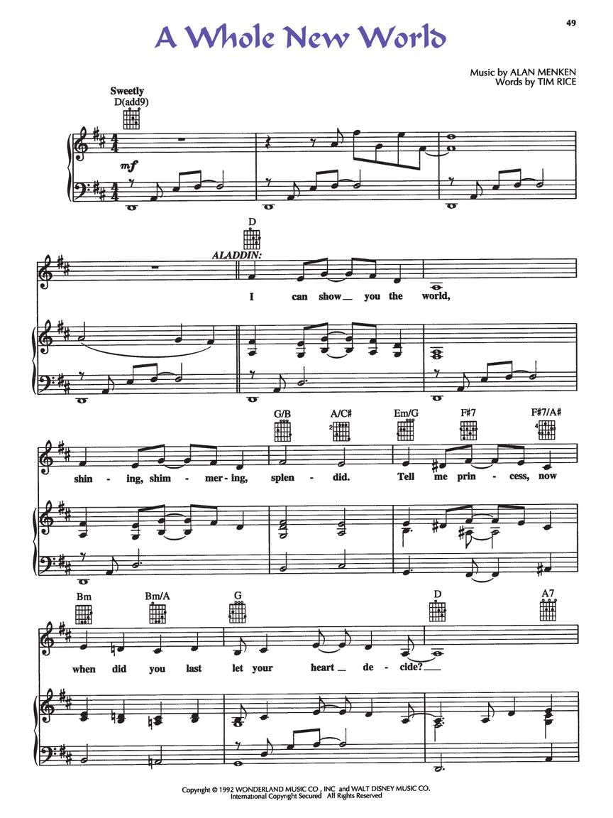 Aladdin Piano, Vocal and Guitar Chords used book depot