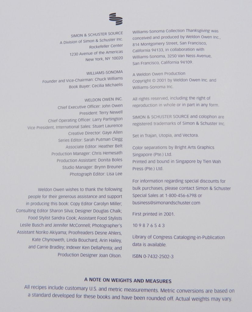 Williams-Sonoma Collection: Thanksgiving used book depot