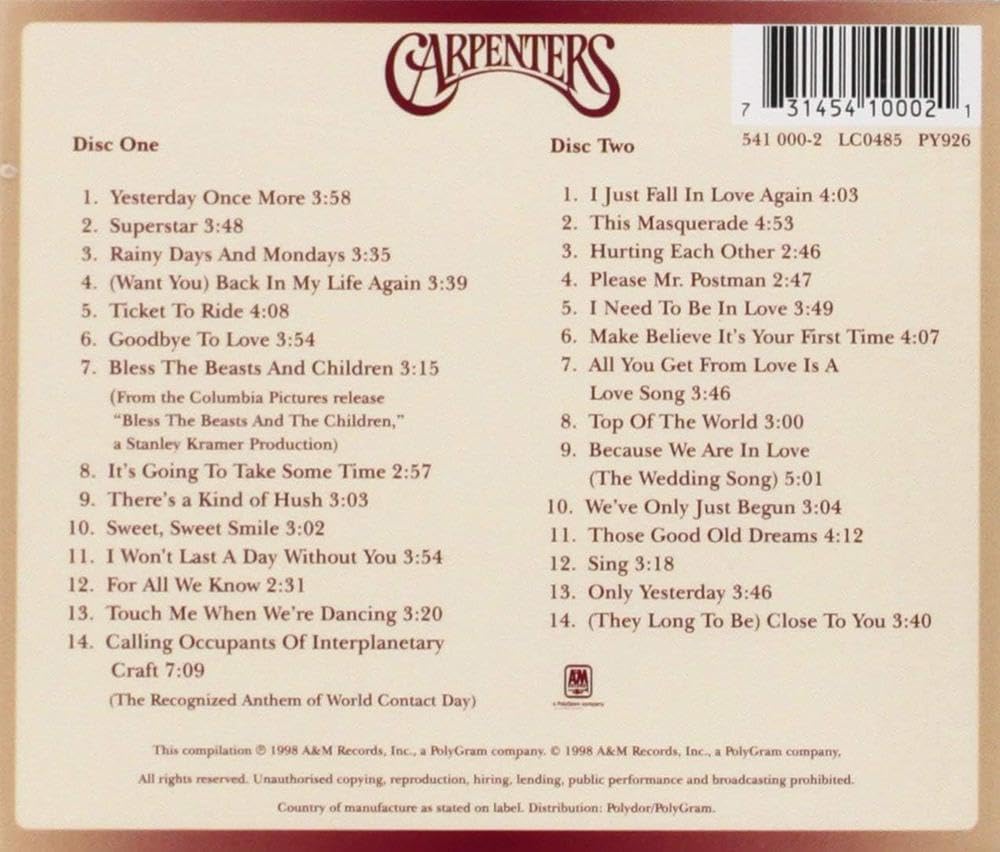 Carpenters - Yesterday Once More: Greatest Hits 1969-1983 used book depot