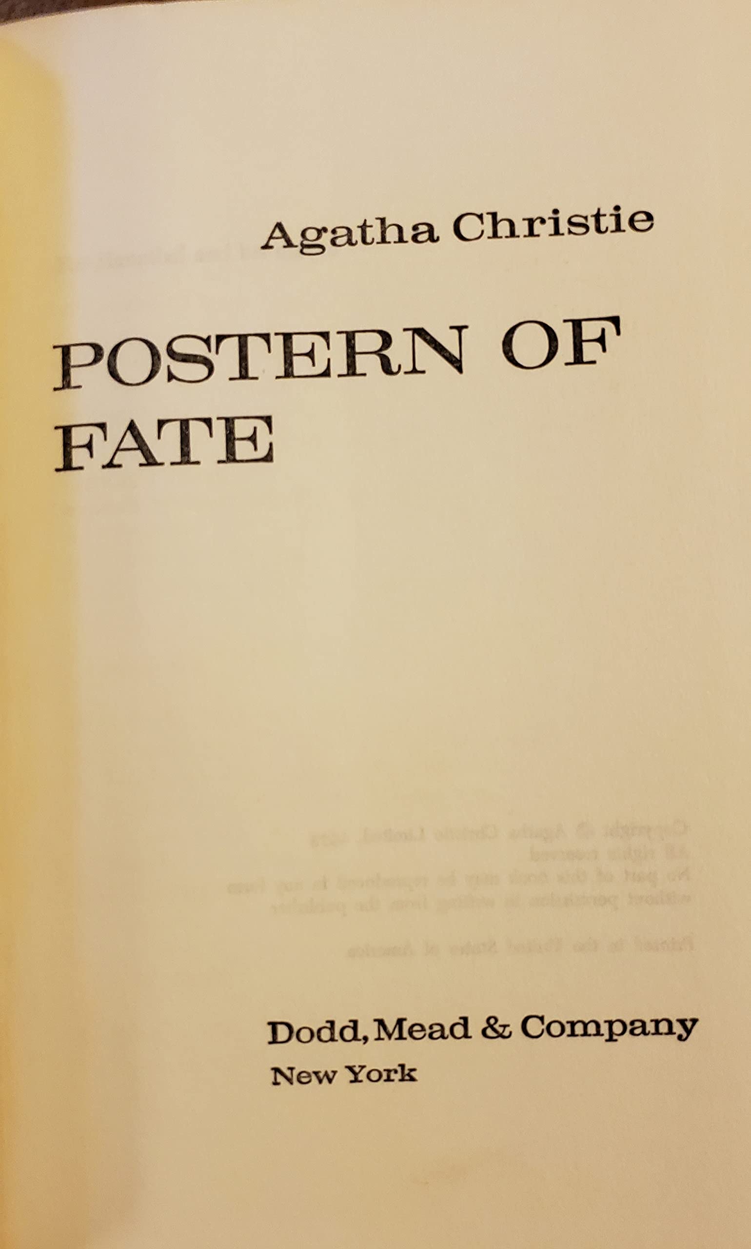 POSTERN OF FATE ~ by AGATHA CHRISTIE (hardcover) DODD, MEAD & COMPANY used book depot