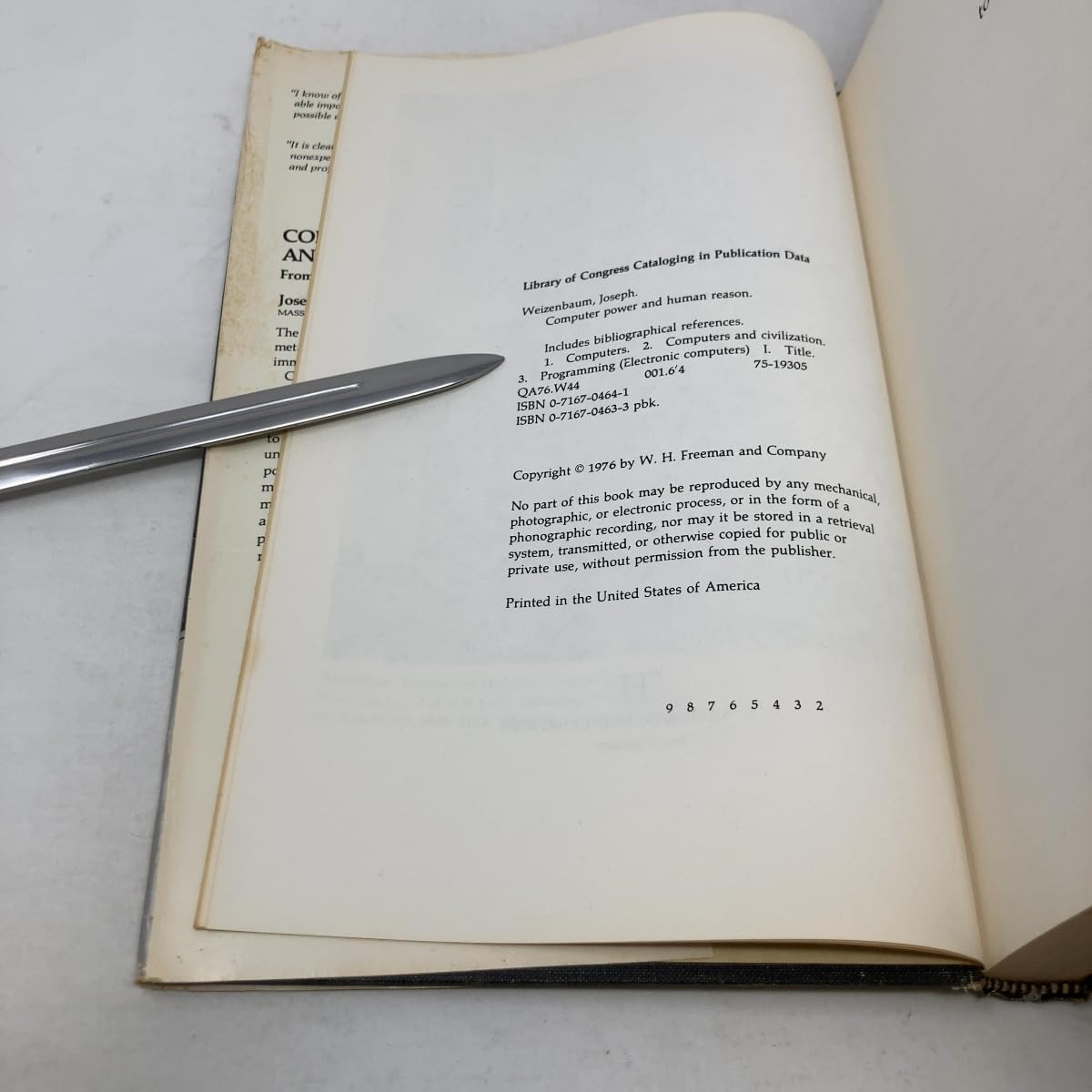 Computer Power and Human Reason: From Judgment to Calculation used book depot