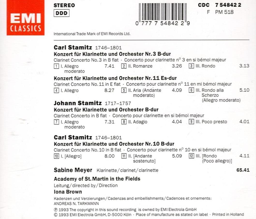 Johann & Carl Stamitz: Clarinet Concertos used book depot