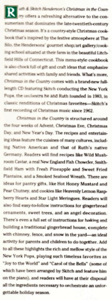 Ruth and Skitch Henderson's Christmas in the Country: Recipes, Crafts, Gifts, and Music used book depot