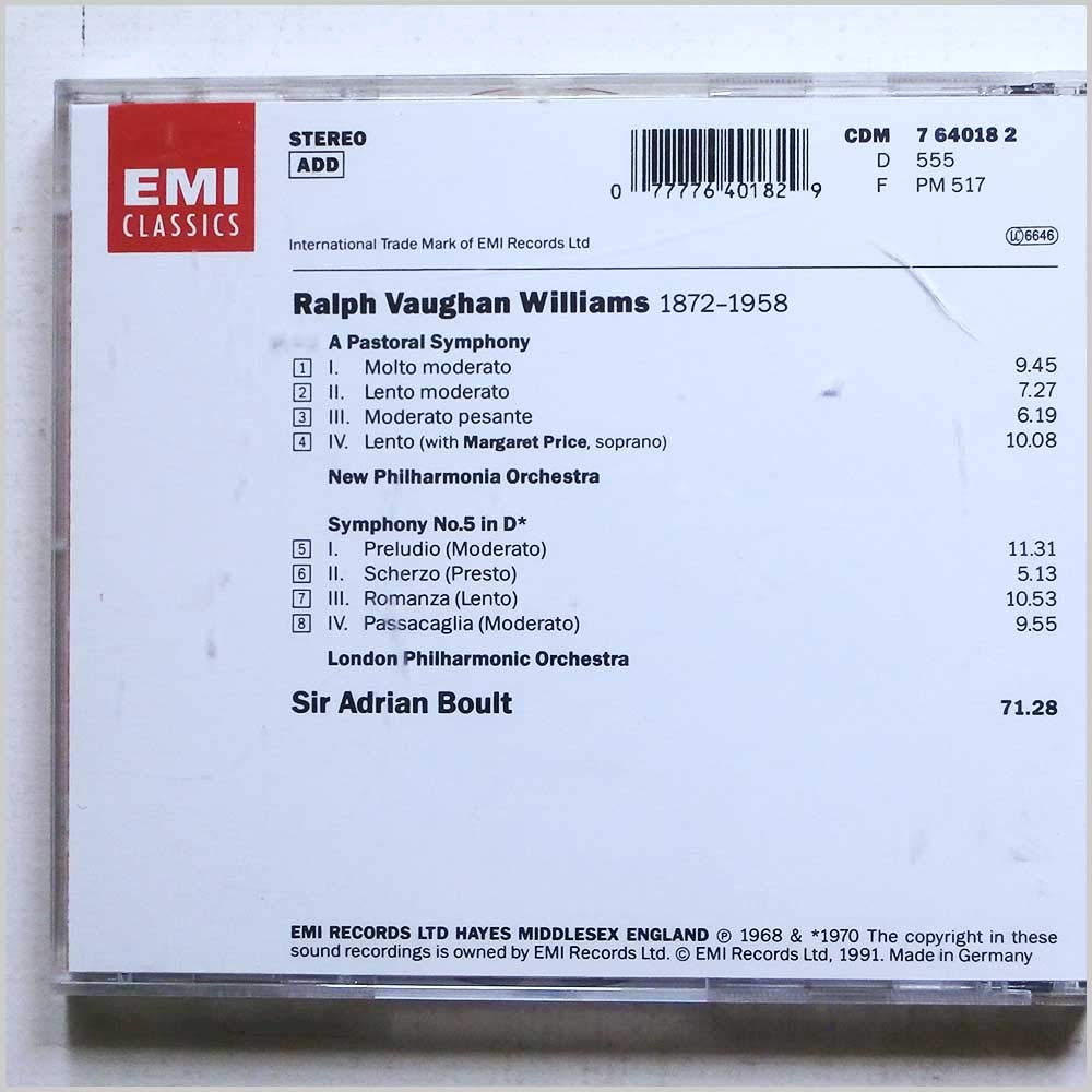 Vaughan Williams: A Pastoral Symphony & Symphony No. 5 used book depot