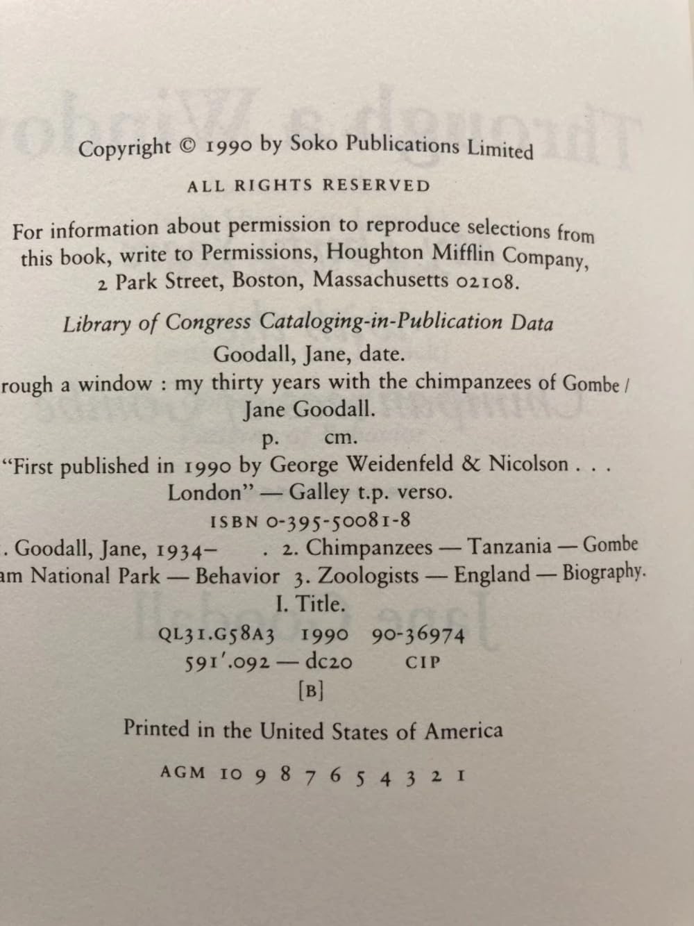 Through a Window: My Thirty Years With the Chimpanzees of Gombe used book depot