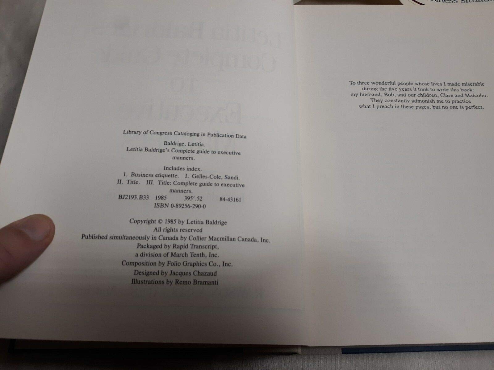 Letitia Baldrige's Complete Guide to Executive Manners used book depot