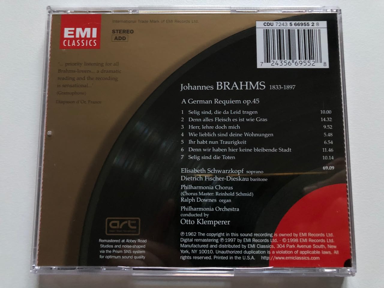 Brahms: Ein Deutsches Requiem (Great Recordings of the Century) used book depot
