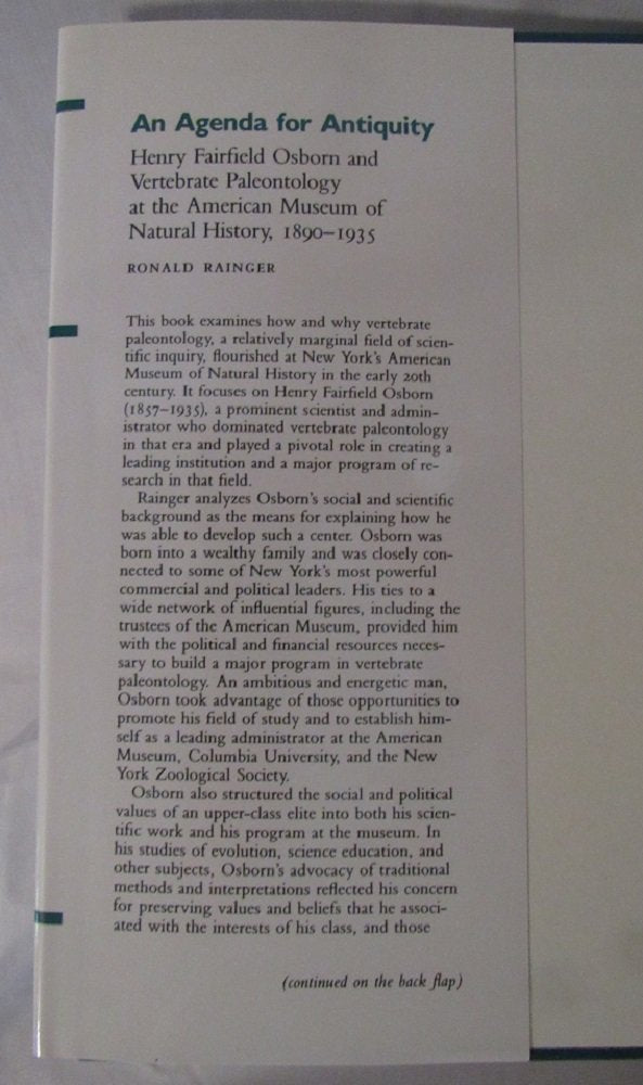 An Agenda for Antiquity: Henry Fairfield Osborn & Vertebrate Paleontology at the American Museum of Natural History, 1890-1935 (History of American Science and Technology Series) used book depot
