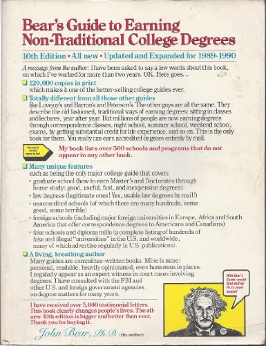 Bears Guide to Earning NonTraditional College Degrees Bears Guide to Earning Degrees by Distance Learning Bear, John and Phillips, Steven