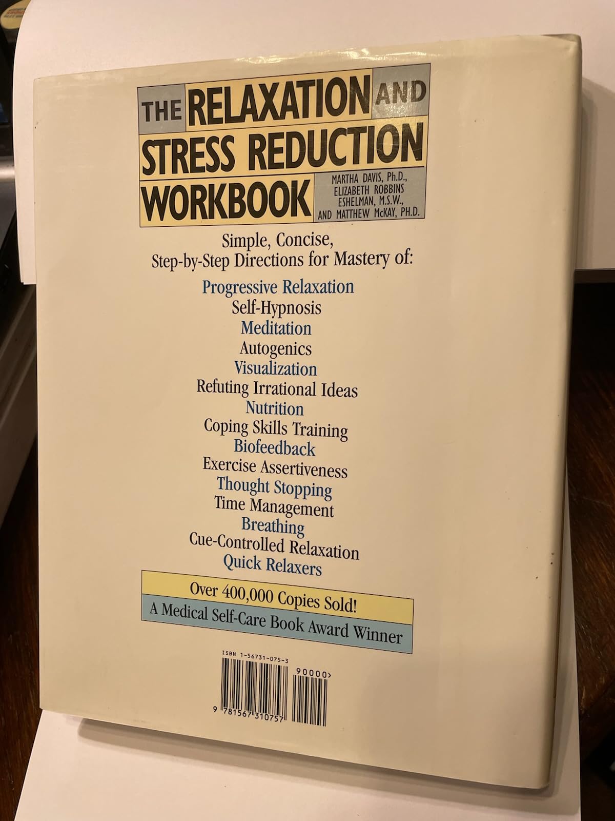 The Relaxation and Stress Reduction Workbook used book depot