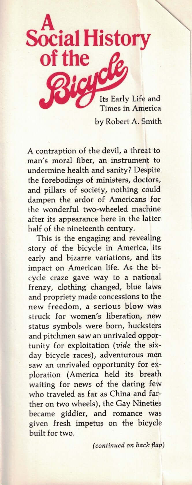 A Social Hstory of the Bicycle: Its Early Life and Times in America, used book depot